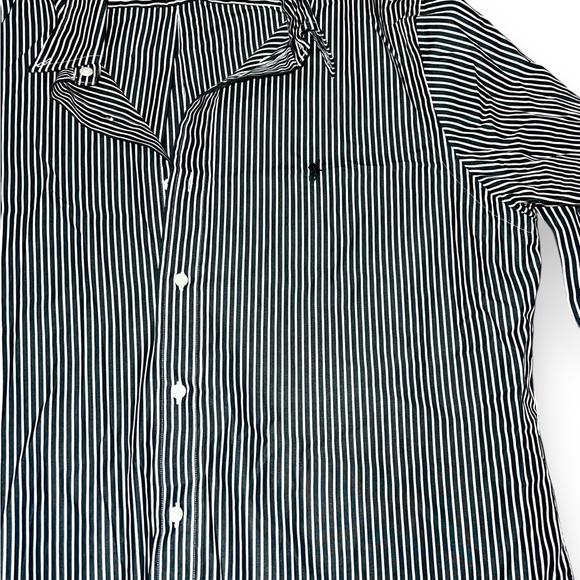 EUC Ralph Lauren Black White Striped Long Sleeve Button Down Large Custom Fit - Picture 3 of 4